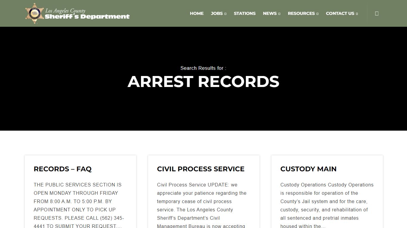 Arrest records - Los Angeles County Sheriff's Department